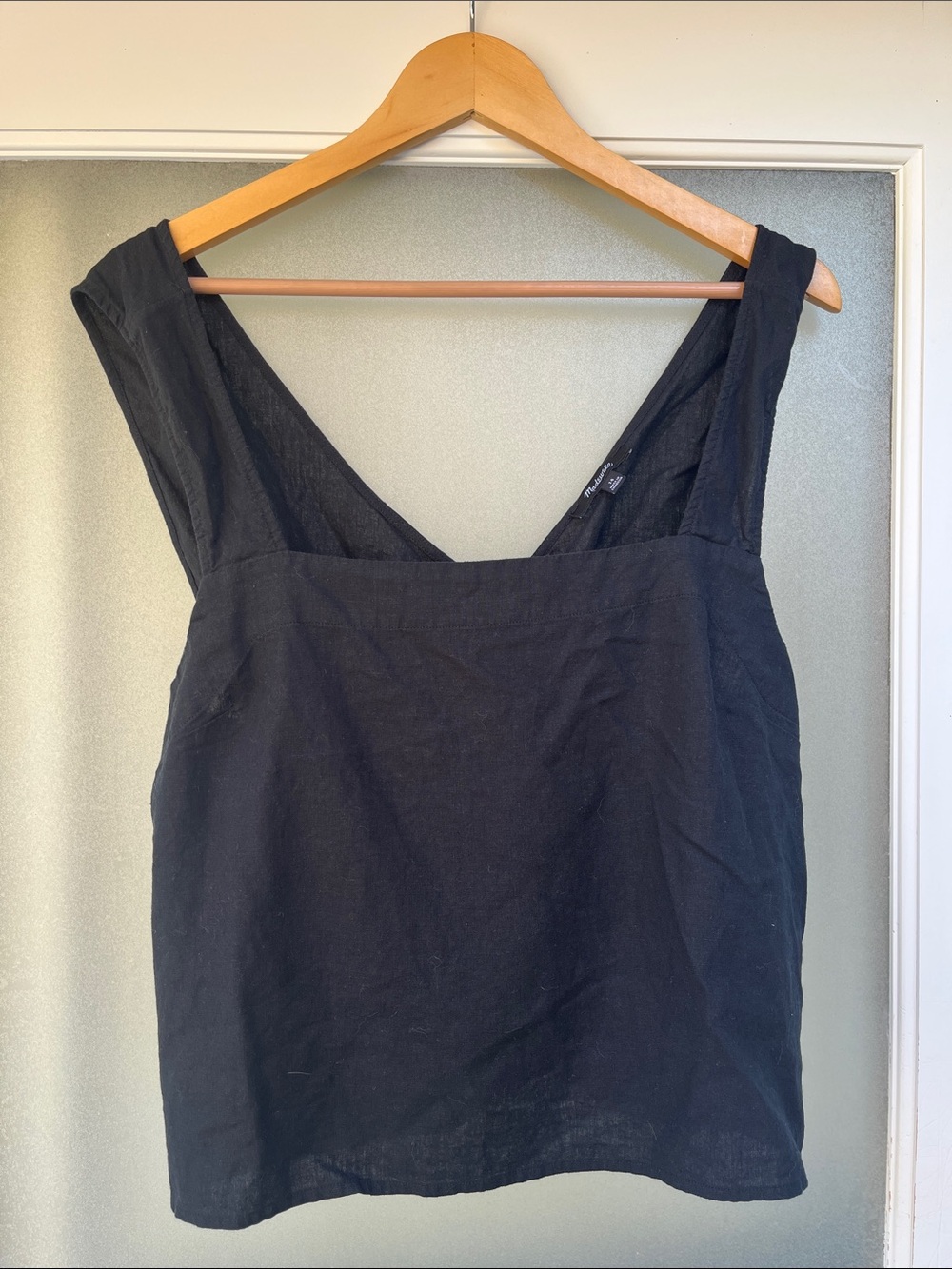 Madewell Black Linen Square-Neck Tank Top